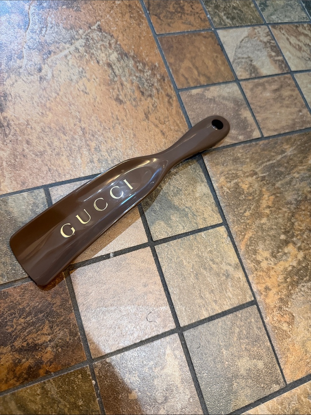Gucci Brown Shoe Horn with Gold GUCCI Lettering